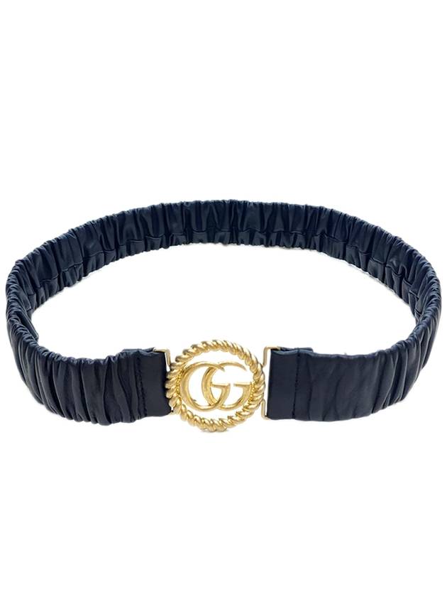 Women's GG Nappa Shirring Leather Belt Navy 602074 B340G - GUCCI - BALAAN 2