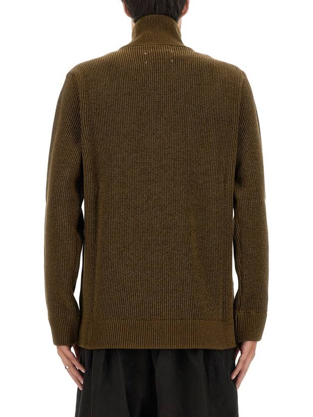 Stitch Knit High Neck Full Zip Up Cardigan Olive - MAISON MARGIELA - BALAAN 4