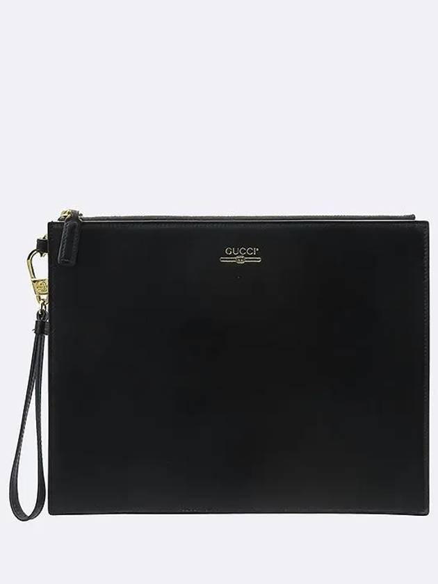 547613 Black leather printed logo decorated strap clutch bag - GUCCI - BALAAN 1