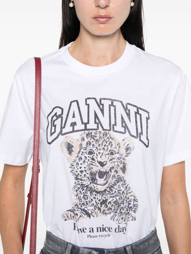 Logo Print Crew Neck Short Sleeve T Shirt White - GANNI - BALAAN 3