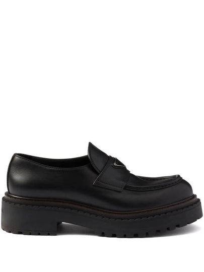 Triangle Logo Leather Loafers Black - PRADA - BALAAN 2