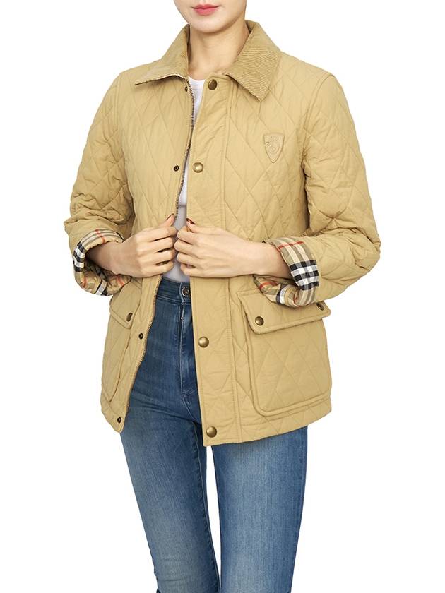 Applique B Shield Corduroy Collar Quilted Jacket Beige - BURBERRY - BALAAN 7