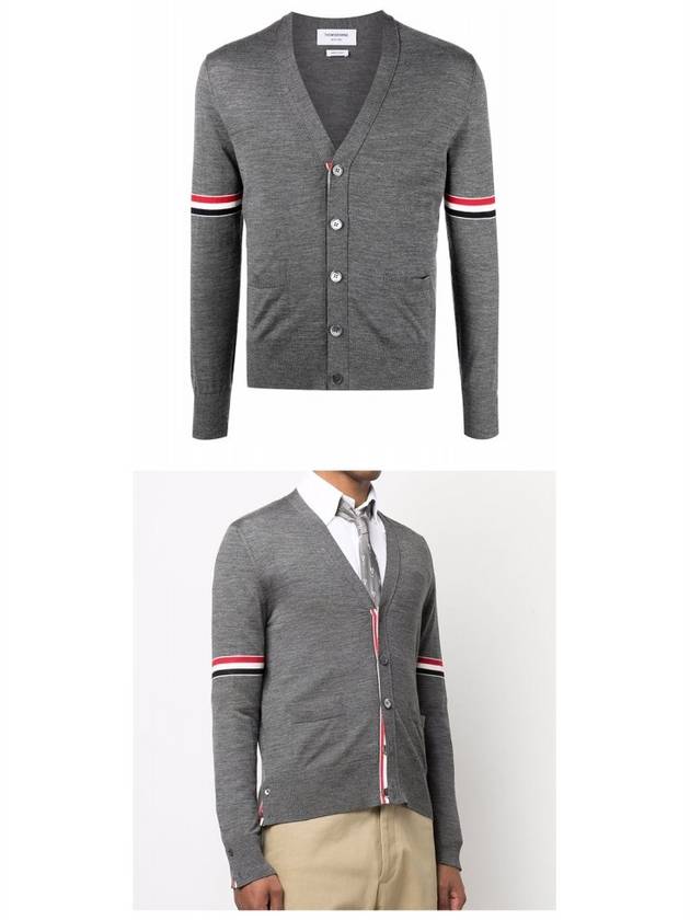 Stripe Armband Merino Wool Cardigan Grey - THOM BROWNE - BALAAN 6