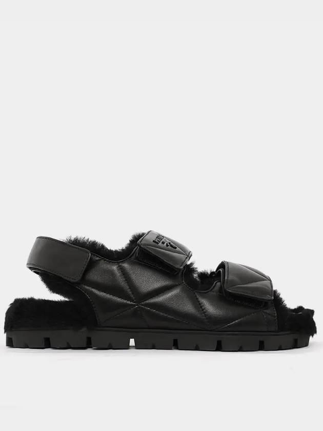 Logo Quilted Nappa Fur Sandals Black - PRADA - BALAAN 2