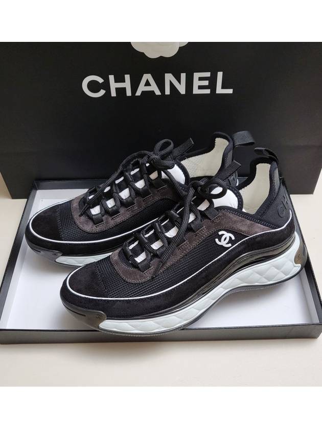 Fabric Suede Calfskin Low-Top Sneakers Dark Grey - CHANEL - BALAAN 8