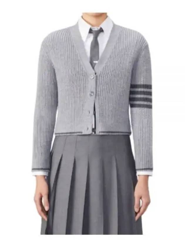 4 Bar Cable Wool Crop Cardigan Grey - THOM BROWNE - BALAAN 2