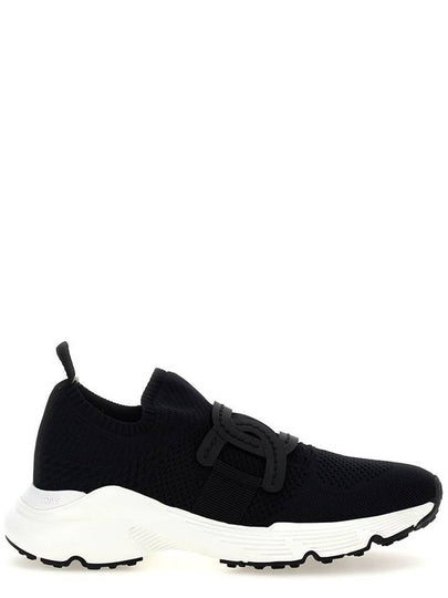 Women's High Tech Fabric Leather Low Top Sneakers Black - TOD'S - BALAAN 2