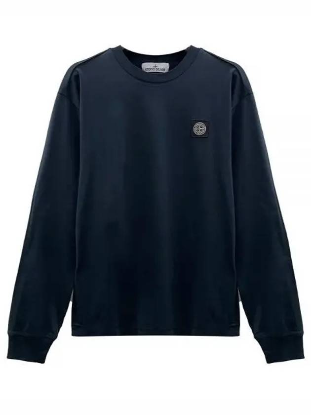 Cotton Jersey Slim Fit Long Sleeve T Shirt Navy Blue - STONE ISLAND - BALAAN 2