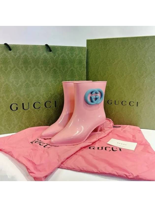 Interlocking G Shiny Rubber Ankle Middle Boots Pink - GUCCI - BALAAN 9