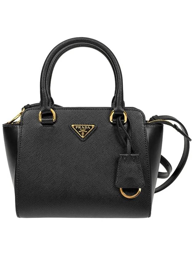 Triangle Logo Saffiano Leather Mini Tote Bag Black - PRADA - BALAAN 3