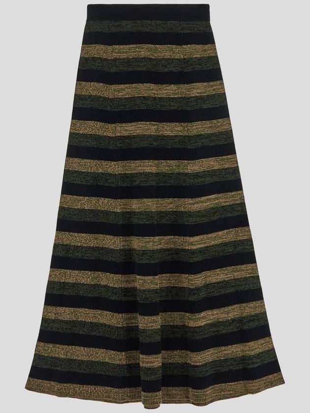 Striped Rib Merino Wool Maxi A-Line Skirt - GANNI - BALAAN 3