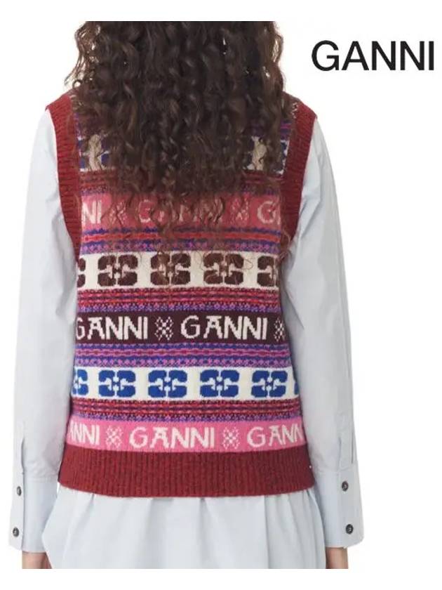 Logo Wool Mix Vest Red - GANNI - BALAAN 6