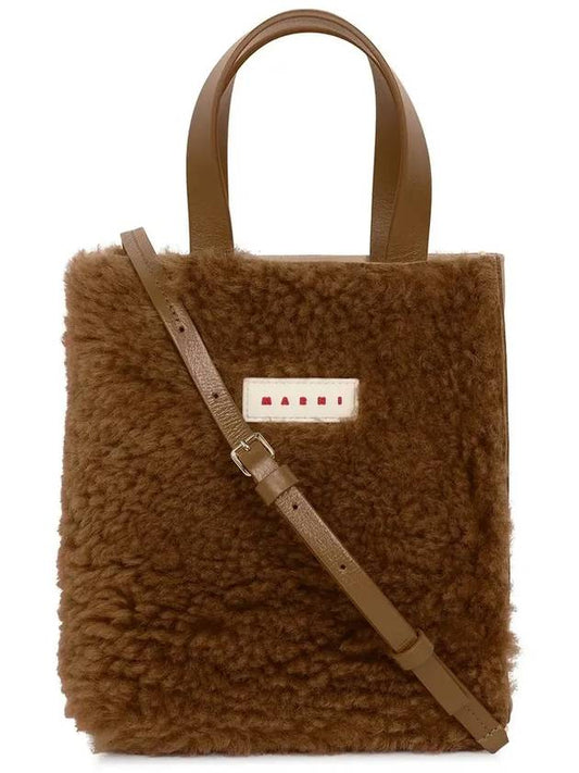 Shearling Museo Soft Mini Tote Bag Brown - MARNI - BALAAN 2