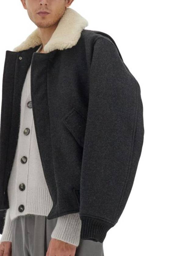 Shearling Collar Wool Zip-Up Jacket Heather Grey - AMI - BALAAN 9