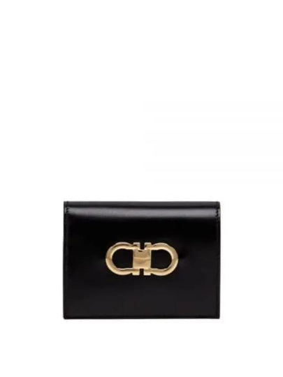 Gancini Compact Half Wallet Black - SALVATORE FERRAGAMO - BALAAN 2