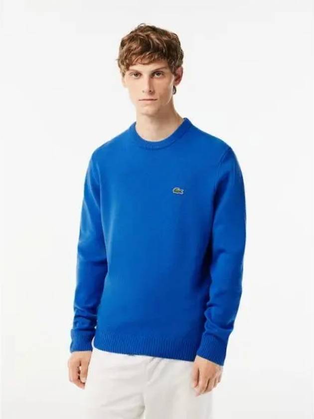 Basic Crew Neck Pullover Knit Top Blue - LACOSTE - BALAAN 2