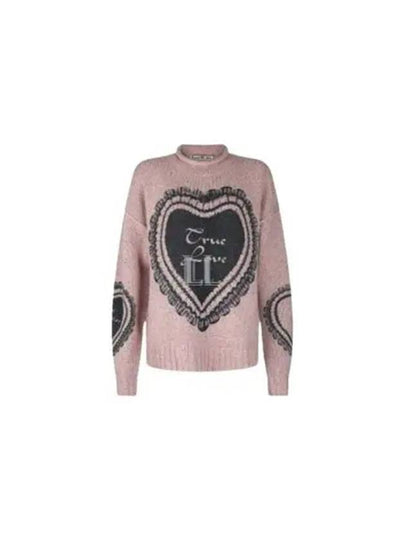 Heart Print Wool Blend Knit Top Faded Pink - ACNE STUDIOS - BALAAN 2