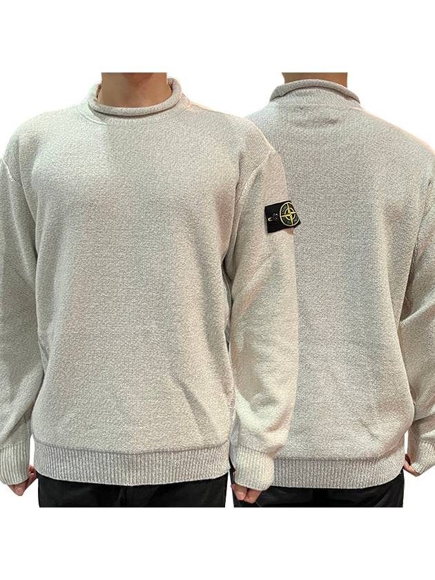 Logo Patch Mock Neck Lambswool Knit Top Light Grey - STONE ISLAND - BALAAN 9