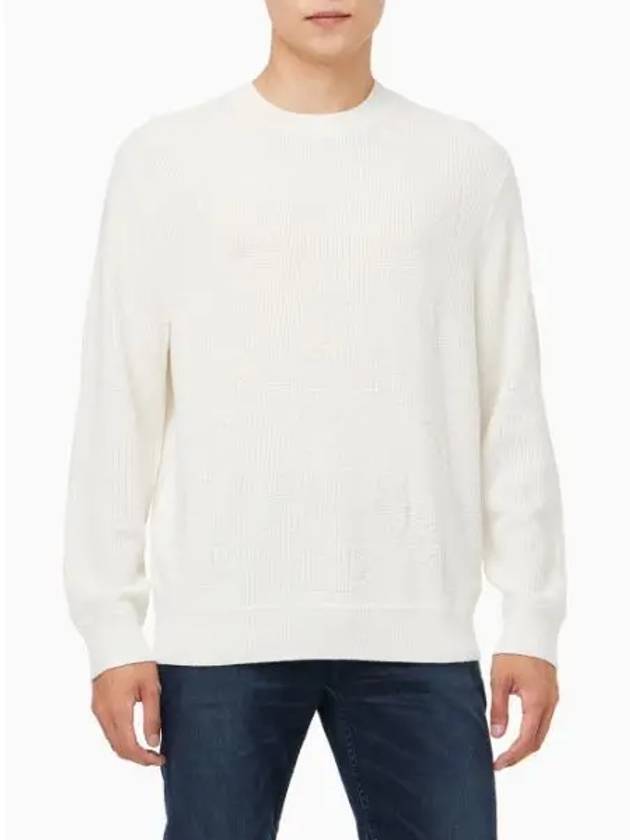 Jeans Monogram Pullover Knit Top Ivory - CALVIN KLEIN - BALAAN 1