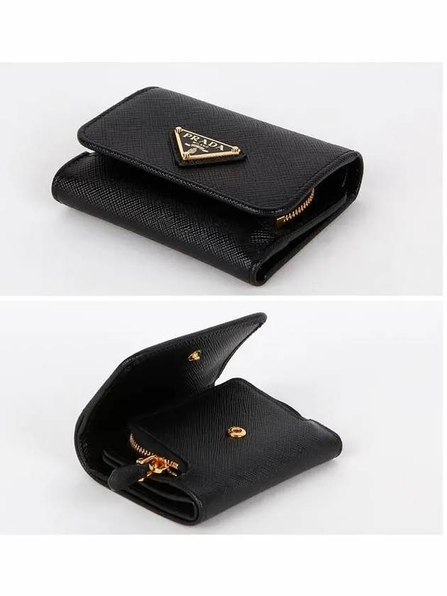 Saffiano Tri-Fold Leather Half Wallet Black - PRADA - BALAAN 4