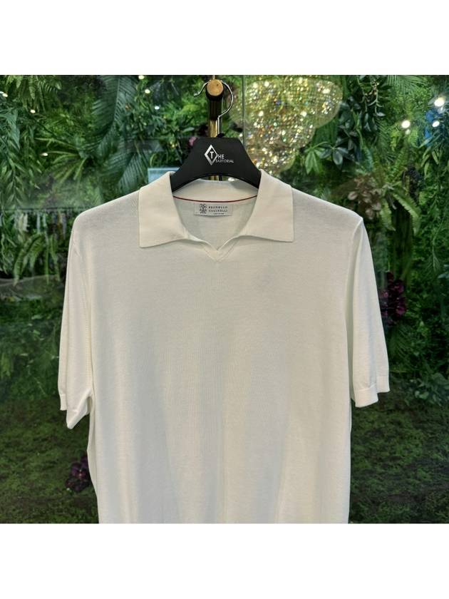 Knit Short Sleeve Polo Shirt White - BRUNELLO CUCINELLI - BALAAN 3