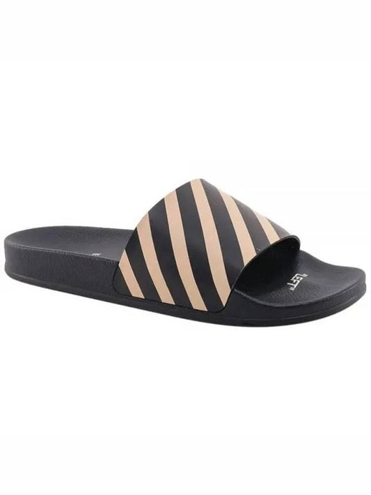 Diag Stripe Print Slider Slippers Black Beige - OFF WHITE - BALAAN 2