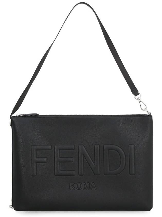 Embossed Logo Strap Clutch Bag Black - FENDI - BALAAN 5