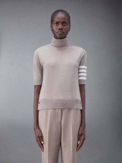 Fine Merino 4 Bar Relaxed Short Sleeve Turtleneck Brown - THOM BROWNE - BALAAN 2