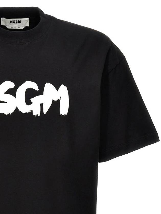 Brushed Logo Cotton Short Sleeve T-Shirt Black - MSGM - BALAAN 4