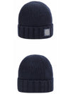 Logo Patch Knit Beanie Navy - STONE ISLAND - BALAAN.