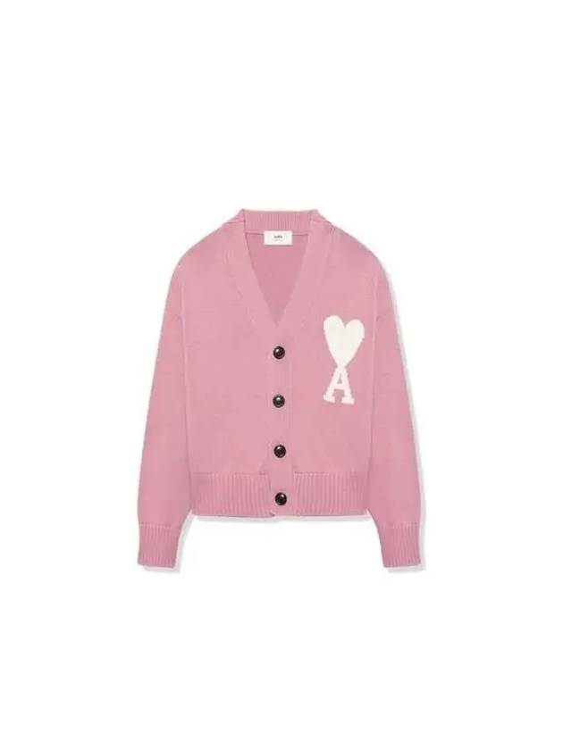 Big Heart Embroidered Logo Cardigan Pale Pink - AMI - BALAAN 7