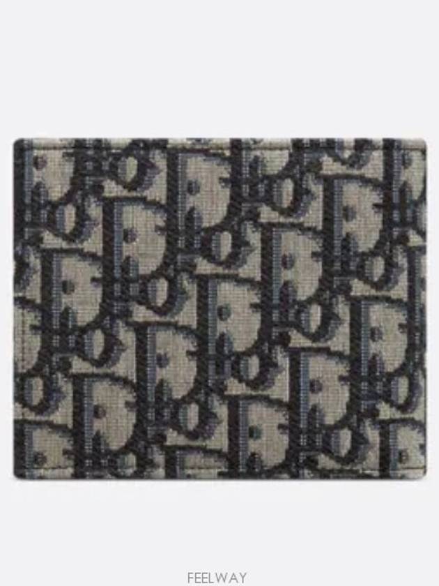 Compact Oblique Jacquard Half Wallet Black Beige - DIOR - BALAAN 5