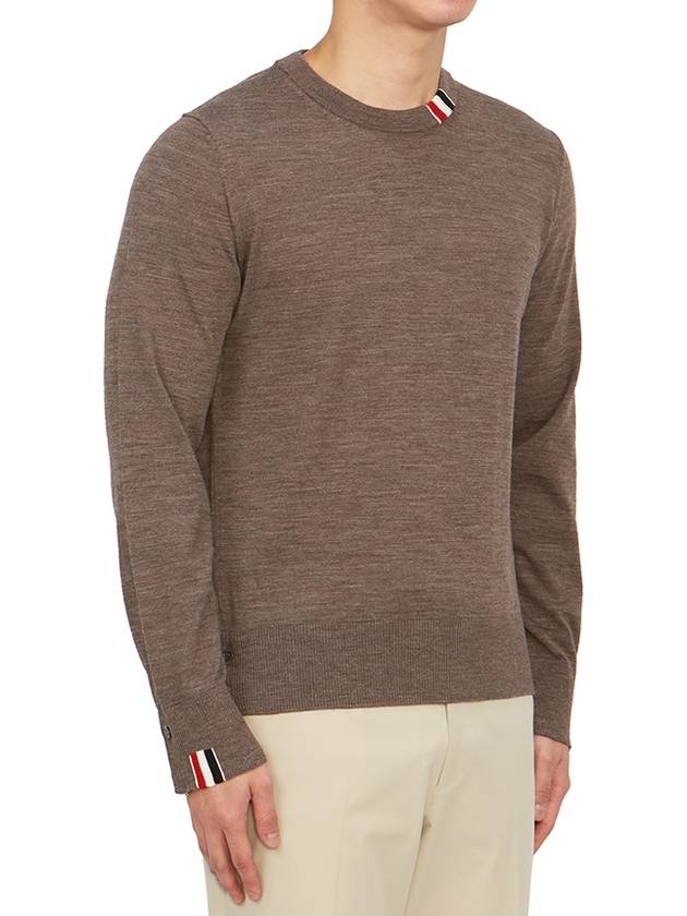 Intarsia Stitch Crew Neck Merino Wool Knit Top Brown - THOM BROWNE - BALAAN 4