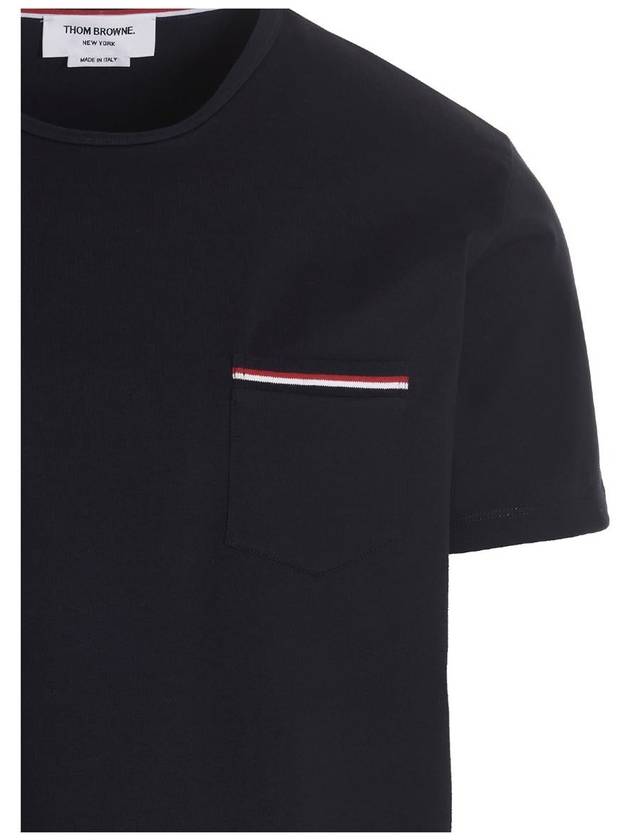 Men's Medium Weight Jersey Tipped Pocket Crewneck Short Short Sleeve T-Shirt Navy - THOM BROWNE - BALAAN 4