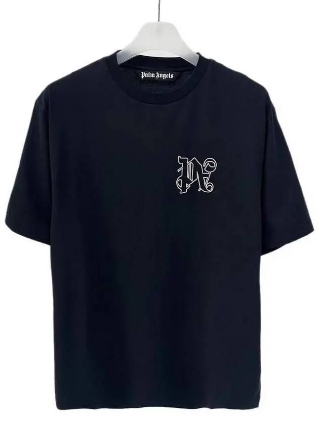 Men's Monogram Logo Print Short Sleeve T-Shirt Black - PALM ANGELS - BALAAN 2