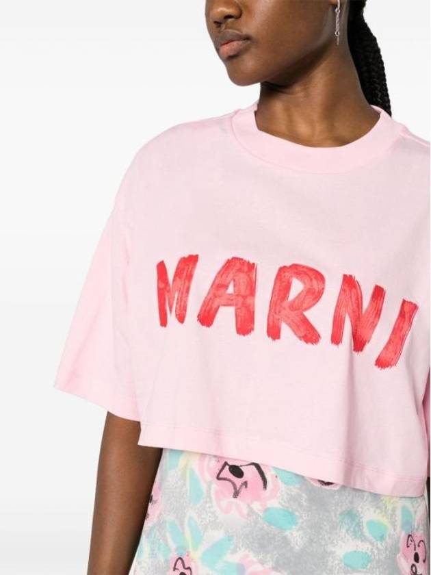 Logo Cotton Crop Short Sleeve T-Shirt Pink - MARNI - BALAAN 6