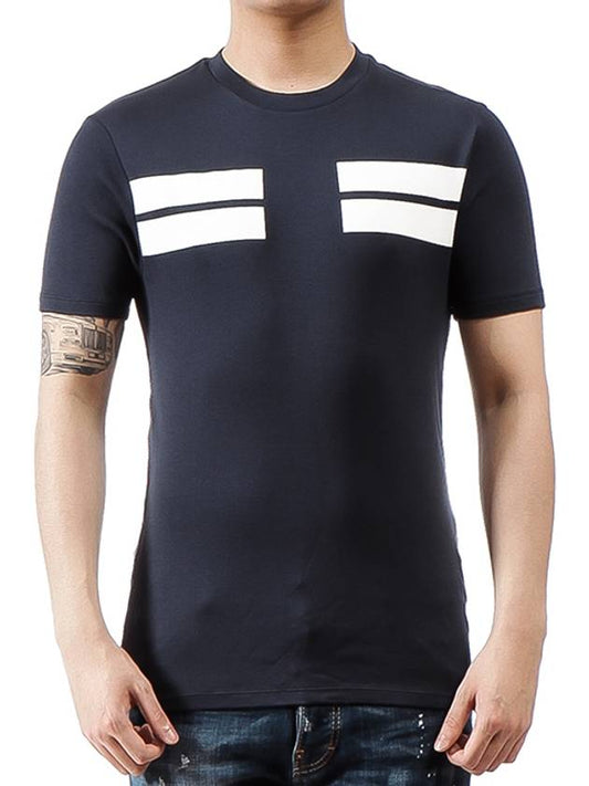 Men's two-line round short-sleeved T-shirt BJT394A G568S 195 - NEIL BARRETT - BALAAN 1