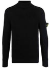 Wappen Patch Full Rib Pure Wool Knit Turtleneck Black - STONE ISLAND - BALAAN 2