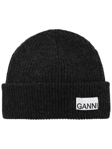 Ganni Beanie With Logo, Women's, Grey - GANNI - BALAAN 1