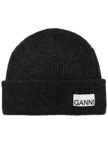 Ganni Beanie With Logo, Women's, Grey - GANNI - BALAAN 1