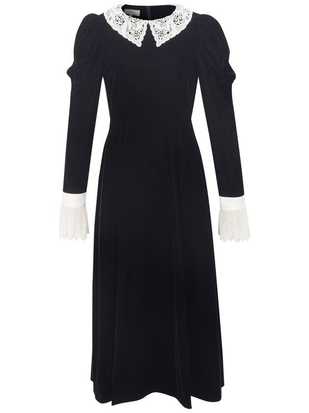 Narugang mouton sleeve lace trim velvet long dress black - NARU KANG - BALAAN 1