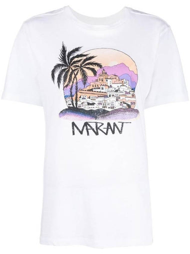 Zewel Print Cotton Short Sleeve T-Shirt White - ISABEL MARANT - BALAAN 1