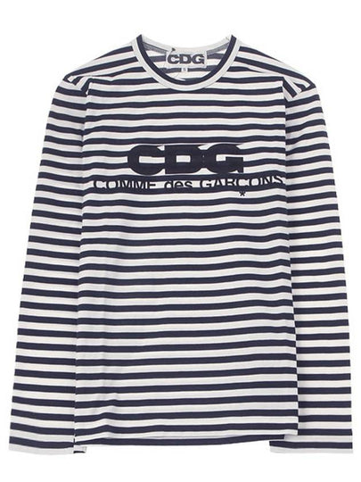 CDG Logo Striped Long Sleeve T-Shirt Navy - COMME DES GARCONS - BALAAN 2