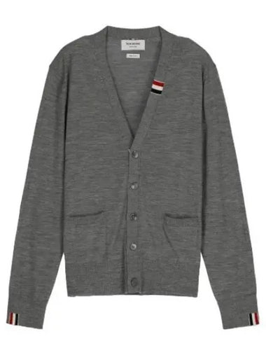 RWB tab detail V neck cardigan gray - THOM BROWNE - BALAAN 1