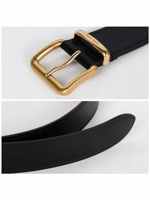 Metal Buckle Logo Leather Belt Black - MIU MIU - BALAAN 5