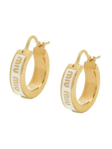 Logo Enameled Metal Earrings White - MIU MIU - BALAAN 1