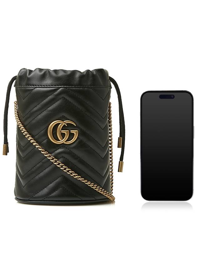 GG Marmont Gold Chain Mini Bucket Bag Black - GUCCI - BALAAN 11