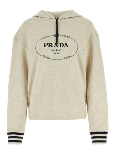 Oversized Cotton Fleece Hoodie Natural - PRADA - BALAAN 1