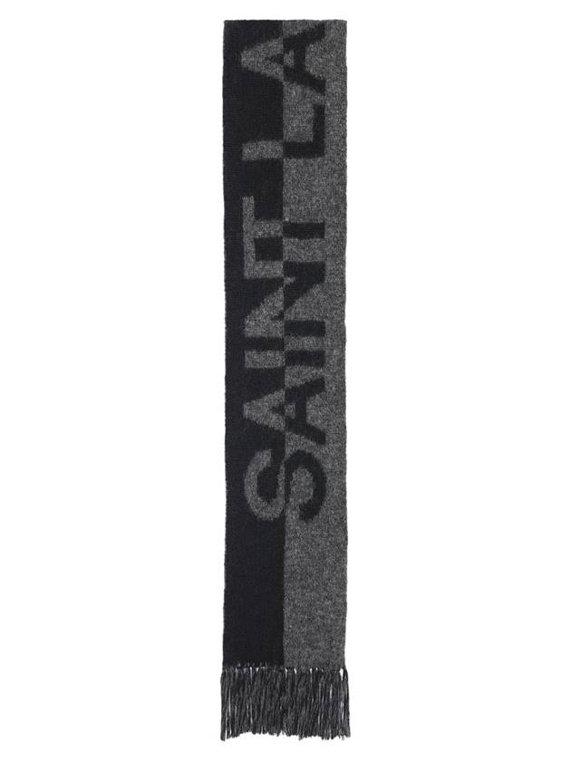 Bicolor Logo Wool Mohair Muffler Black Grey - SAINT LAURENT - BALAAN 4