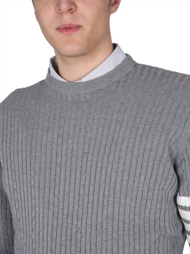 Baby Cable Cotton 4 Bar Crew Neck Knit Top Grey - THOM BROWNE - BALAAN 5